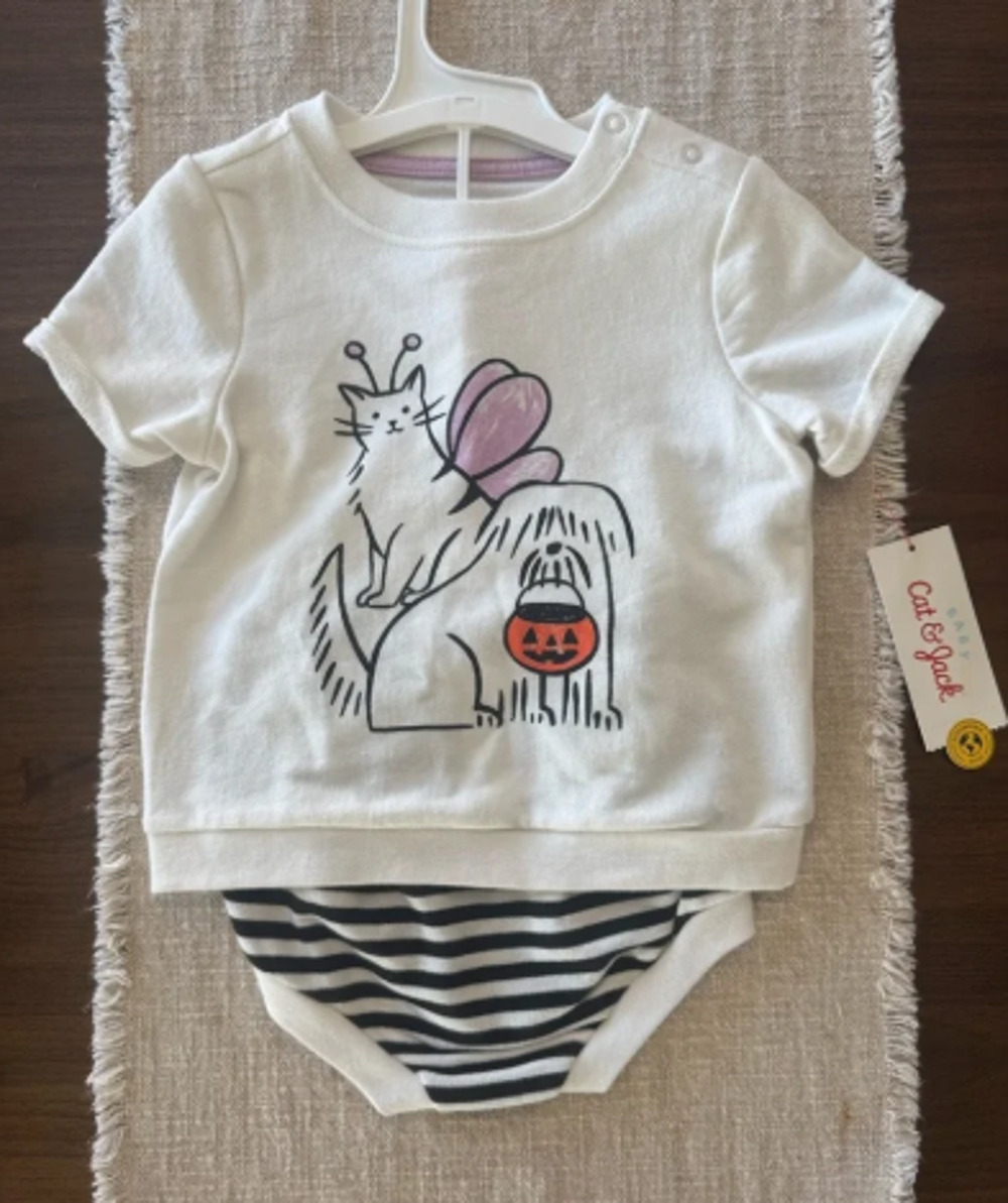 Cat & Jack Baby Halloween Cat Dog Short Sleeve Outfit Set 6-9M NWT